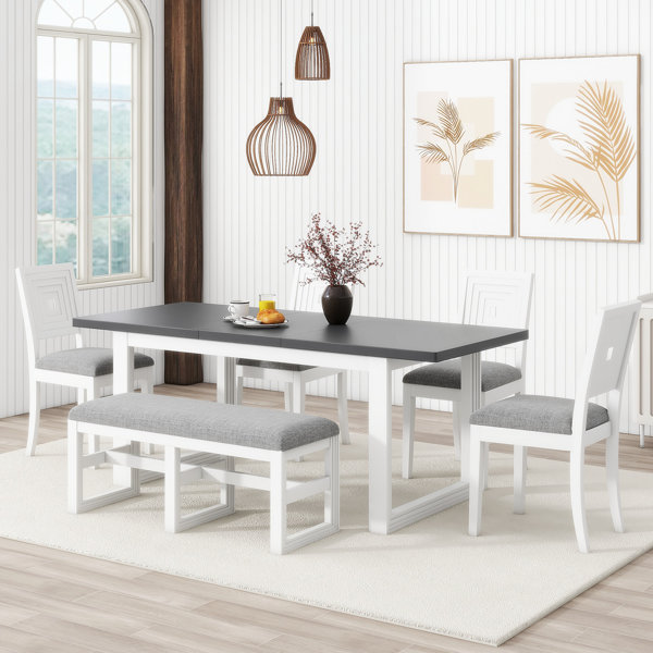 Gracie Oaks Dining Set with Bench Dining Table with Bench Farmhouse ...